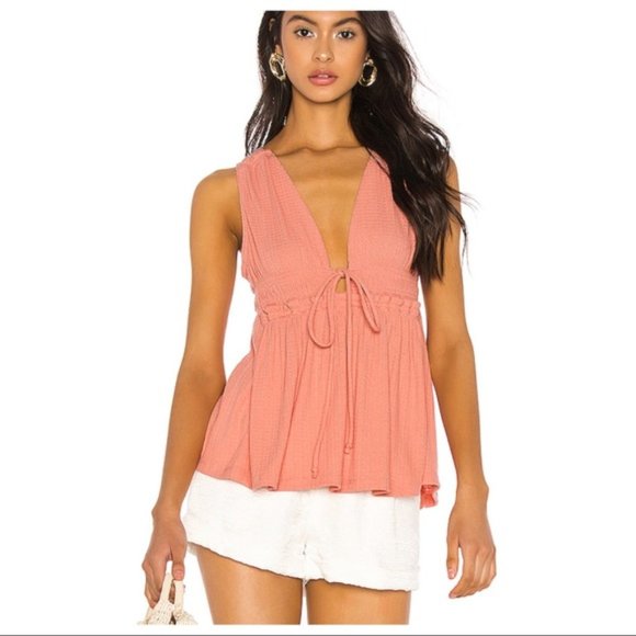 Free People Tops - Free People Beach Bound Plunge Tank Pink Sand XS